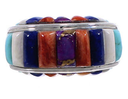 Southwest Silver Multicolor Inlay Ring Size 8-1/2 CX49971